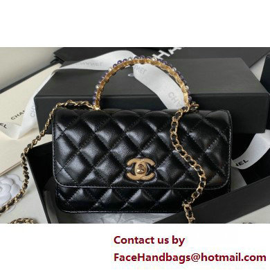 Chanel Shiny Crumpled Lambskin, Imitation Pearls  &  Gold-Tone Metal Clutch with Chain Bag AP3803 Black 2025